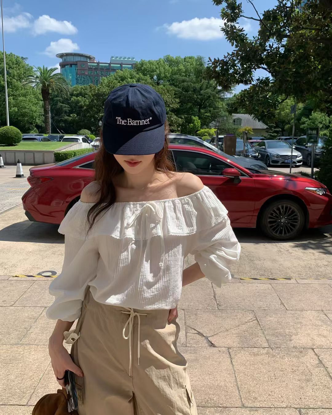 正韓現貨 夏末旅行 甜美花邊領鬆緊綁帶blouse