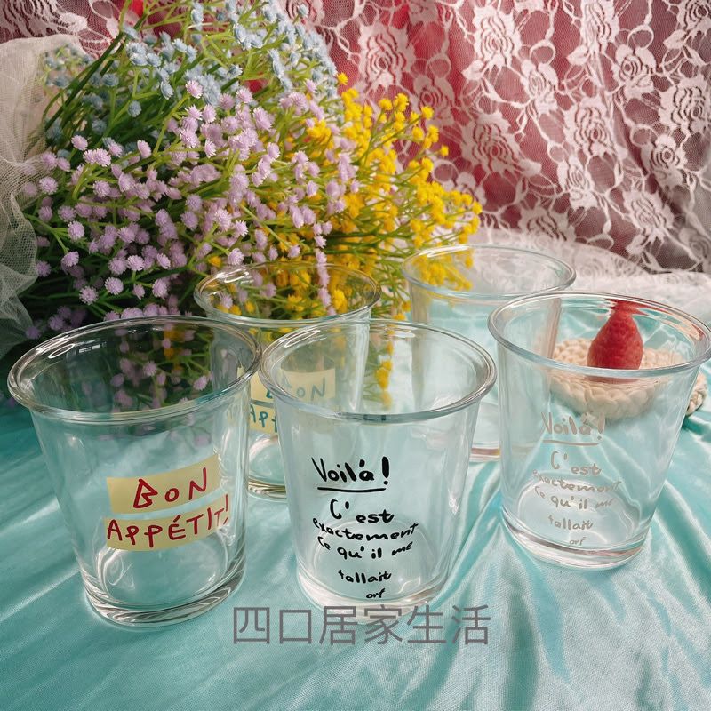 （（現貨）） ）法式字母印花玻璃杯、高質感家用杯、水杯、咖啡杯、牛奶杯、飲料杯、拍照、求婚節慶擺設、交換禮物