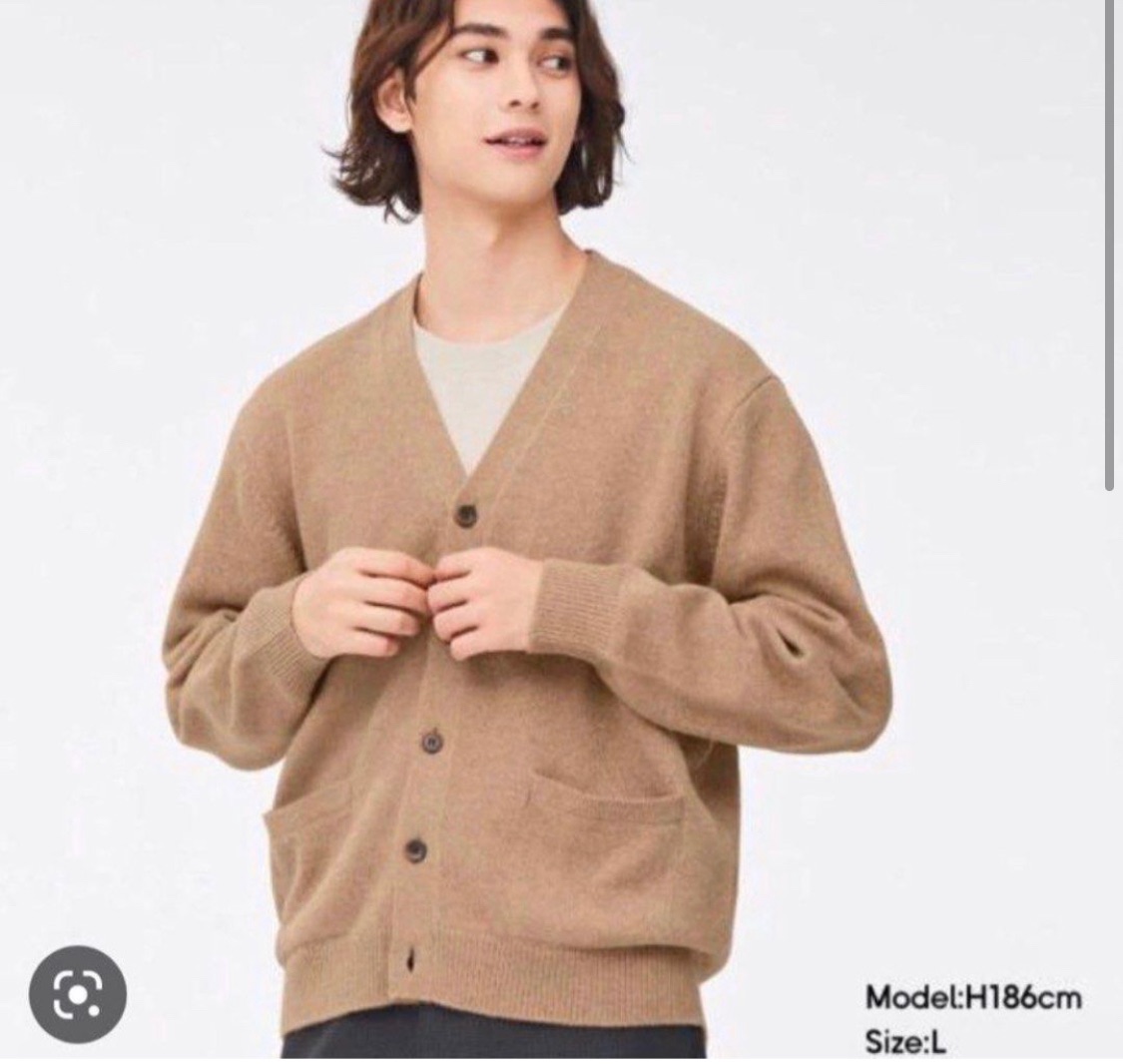 全新 GU-男裝小羊毛混紡V領開襟外套-L