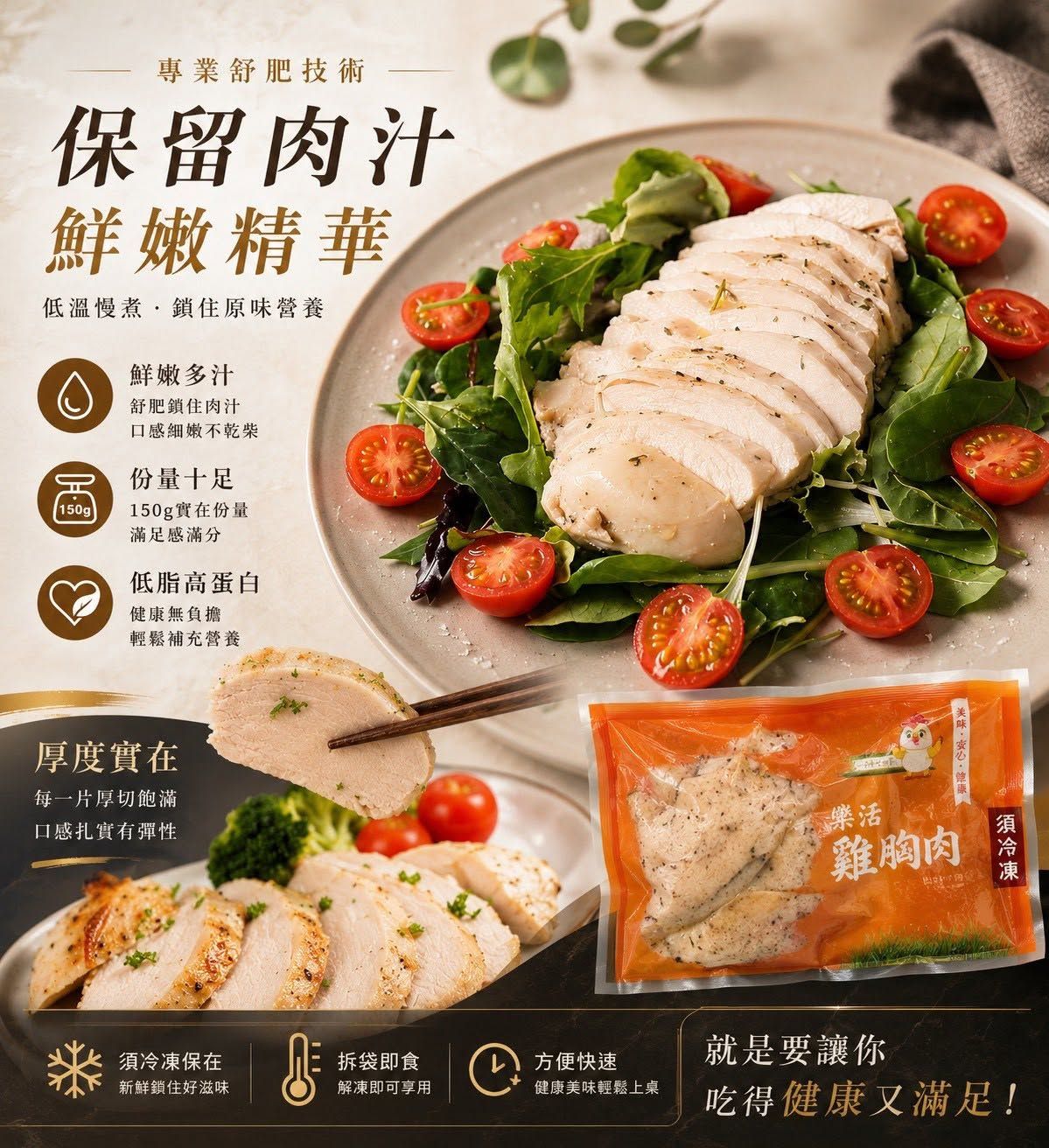 嚴選雞胸 × 專業舒肥工法 完整鎖住肉汁與鮮嫩口感 每一口都嫩到不像雞胸😍