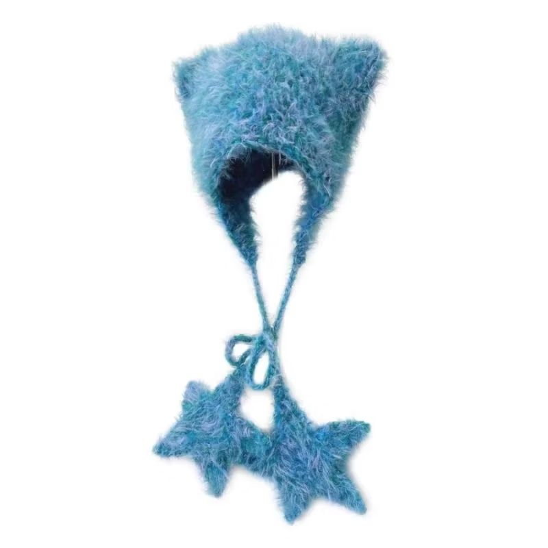 ⚡現貨⚡IU同款 官方正品 同品牌「藍色 貓耳星星針織帽」李知恩同款 毛帽 毛線帽