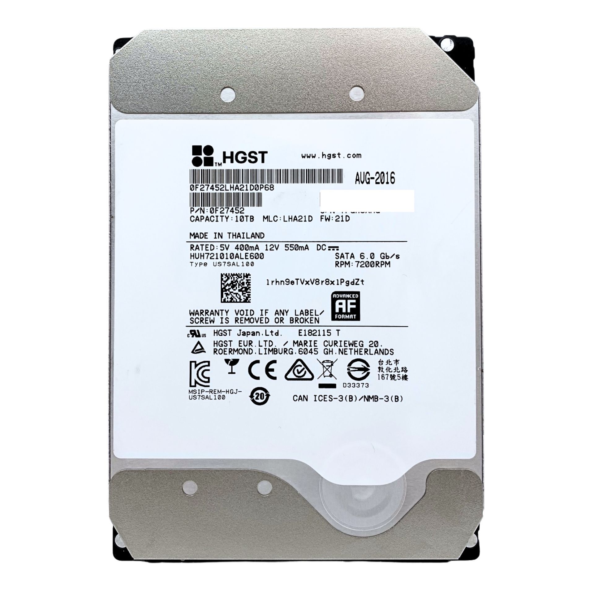 HGST 10TB SATA HUH721010ALE600 企業級硬碟 低通電時間 健康度100% 二手良品