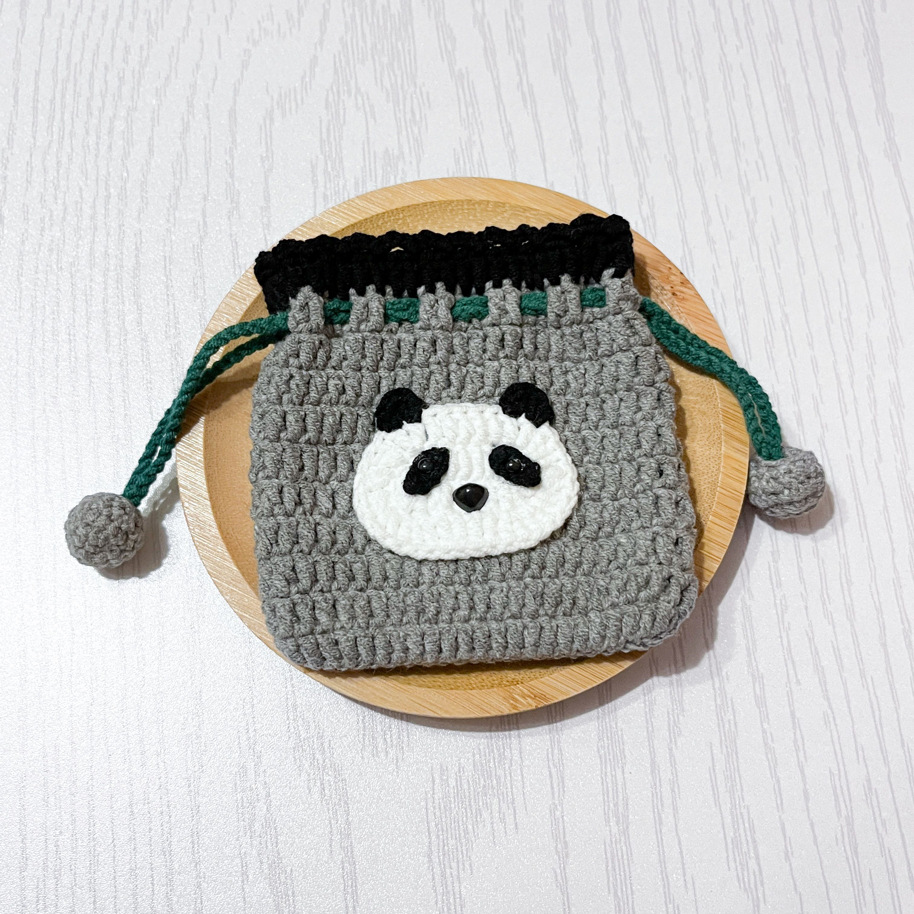 熊貓手工編織束口袋