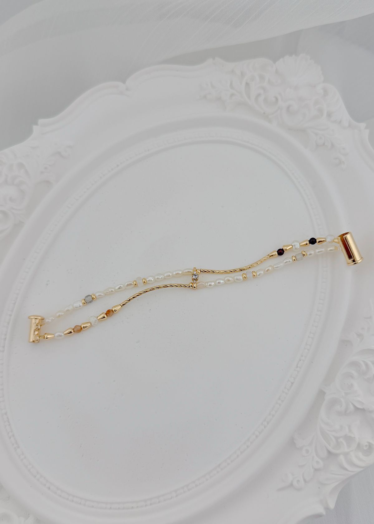 雪絮丨巴洛克珍珠 迷你天然石 設計款手環 B51111