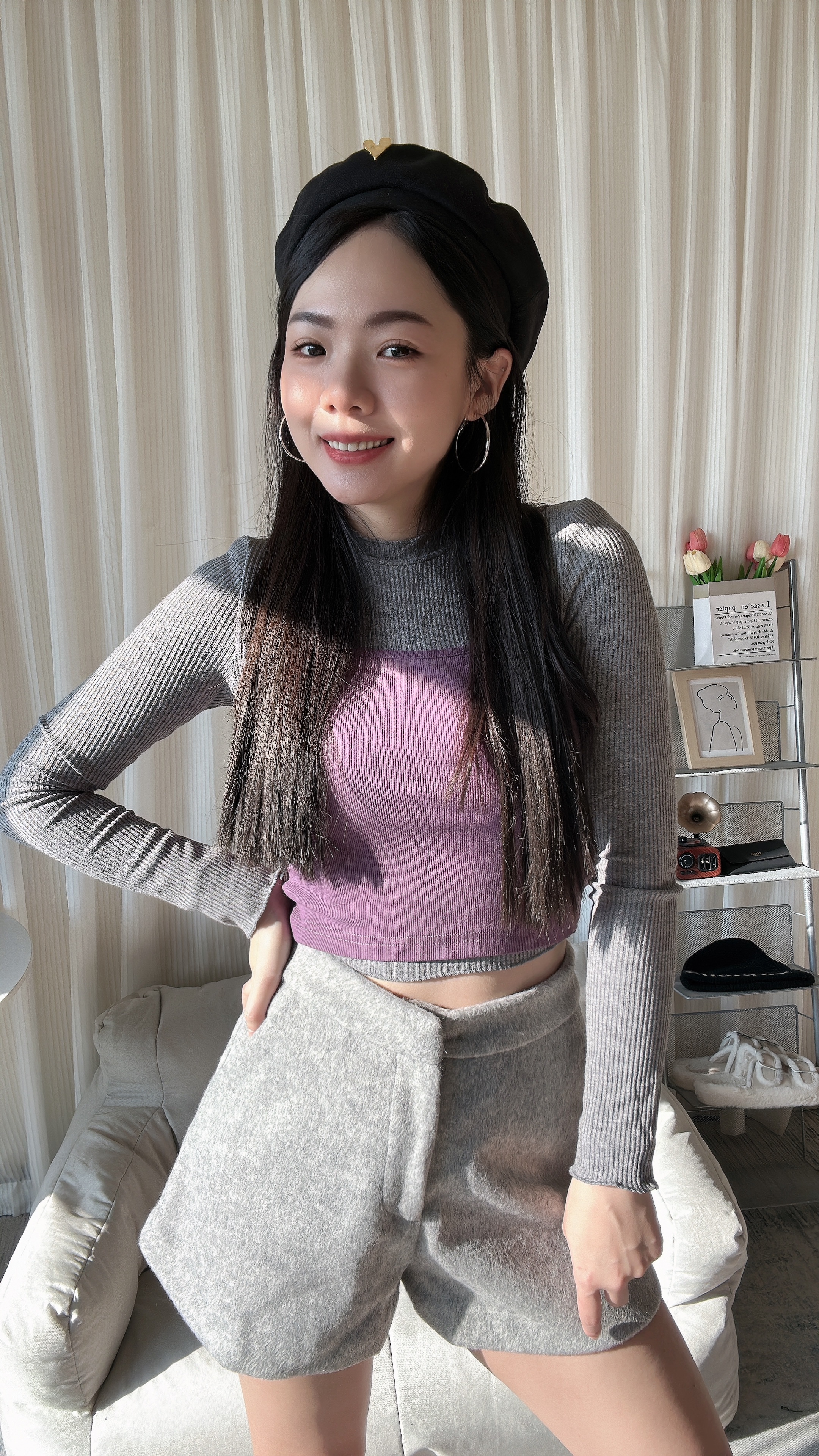 韓版紫色針織吊帶內搭兩件套