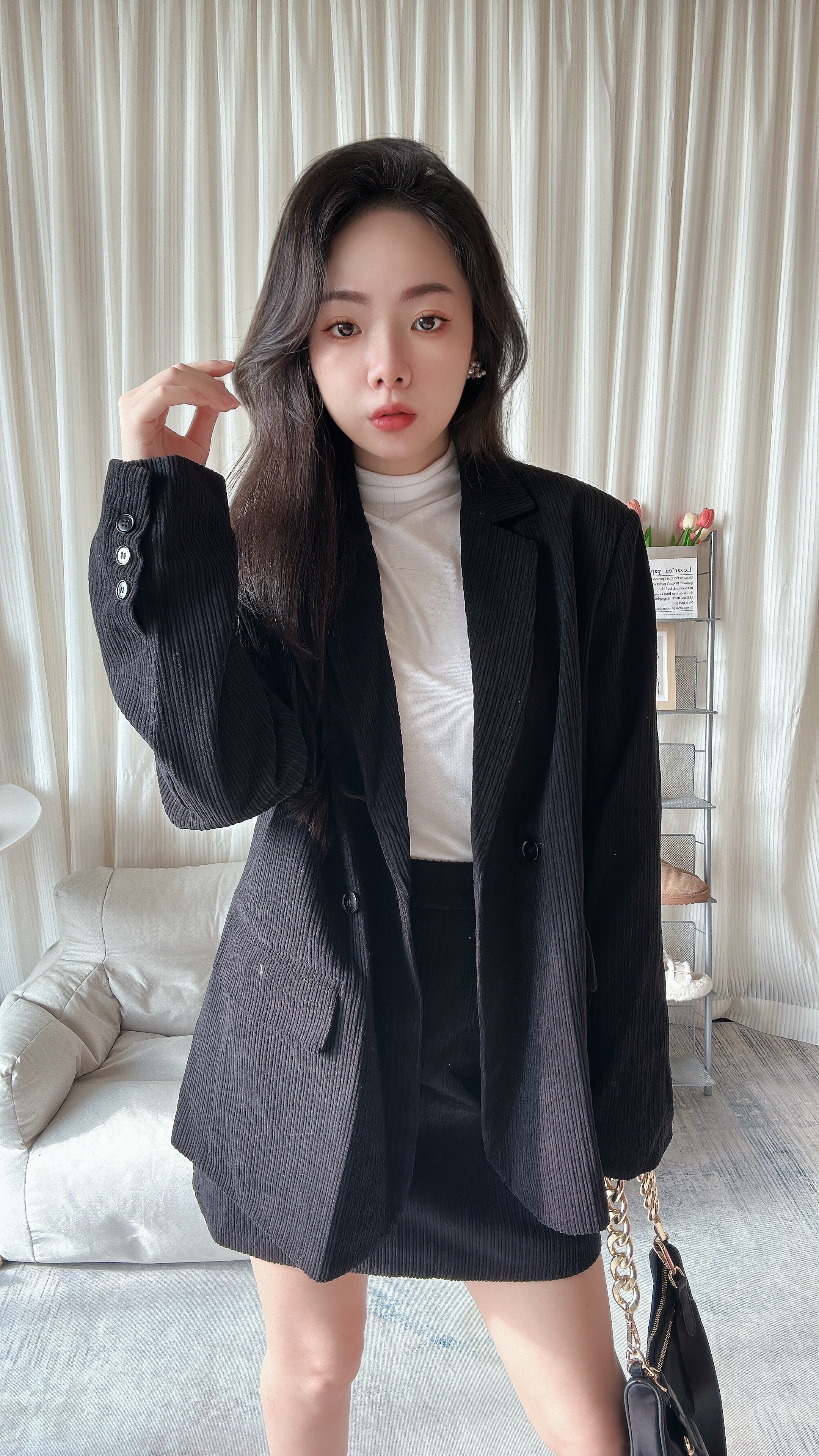 韓版氣質西裝外套+A字包臀裙 套裝