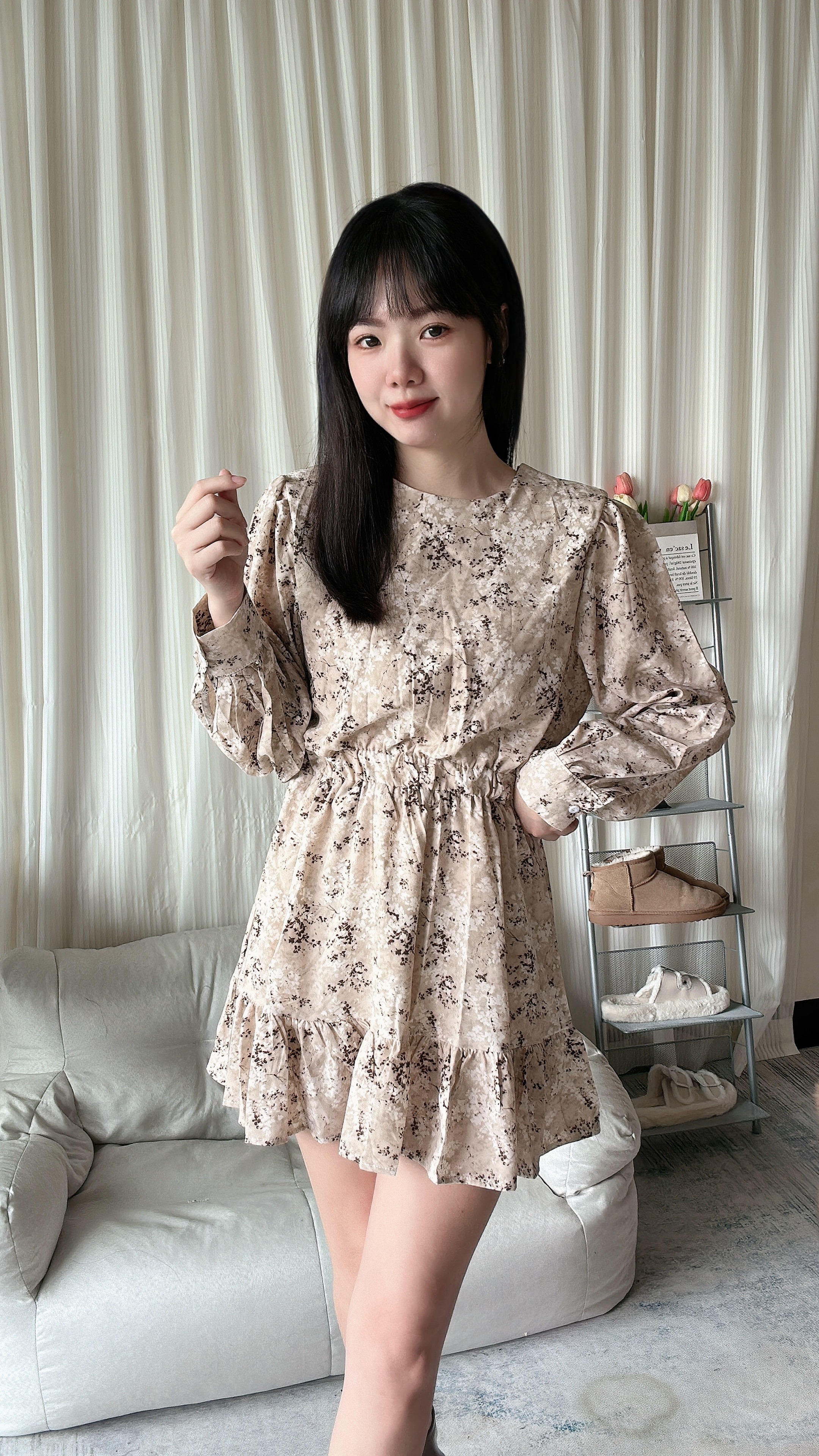 小碎花雪紡縮腰荷葉裙