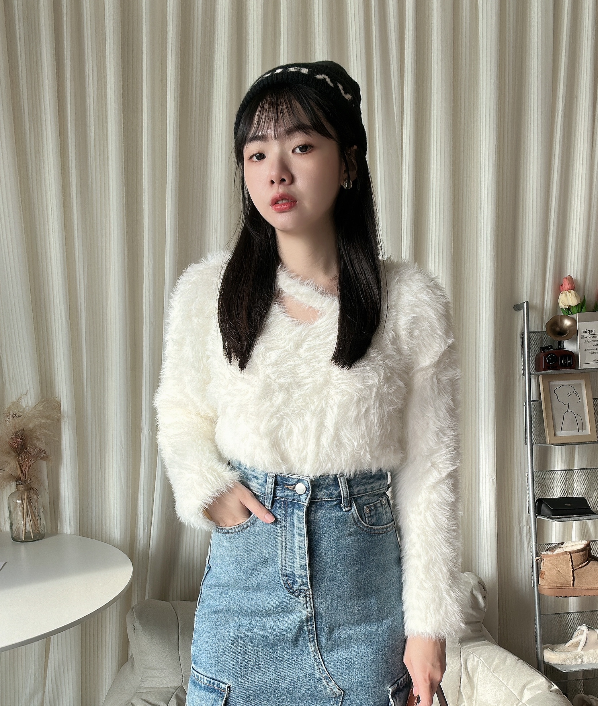 設計款毛絨貂毛上衣（一般長度）