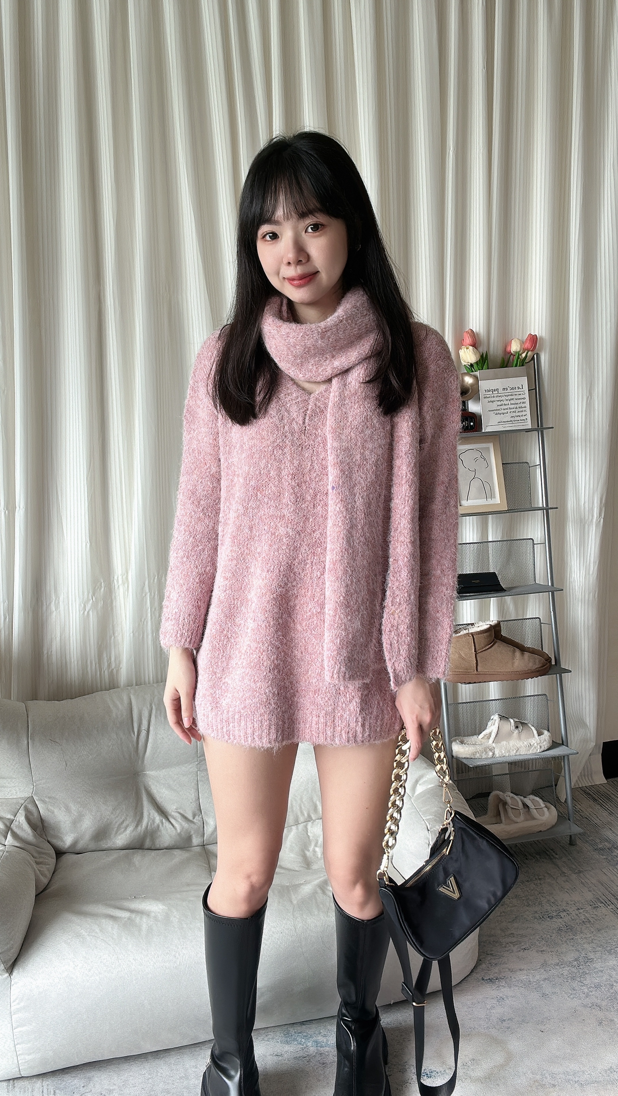 軟綿綿中長版針織上衣送圍巾