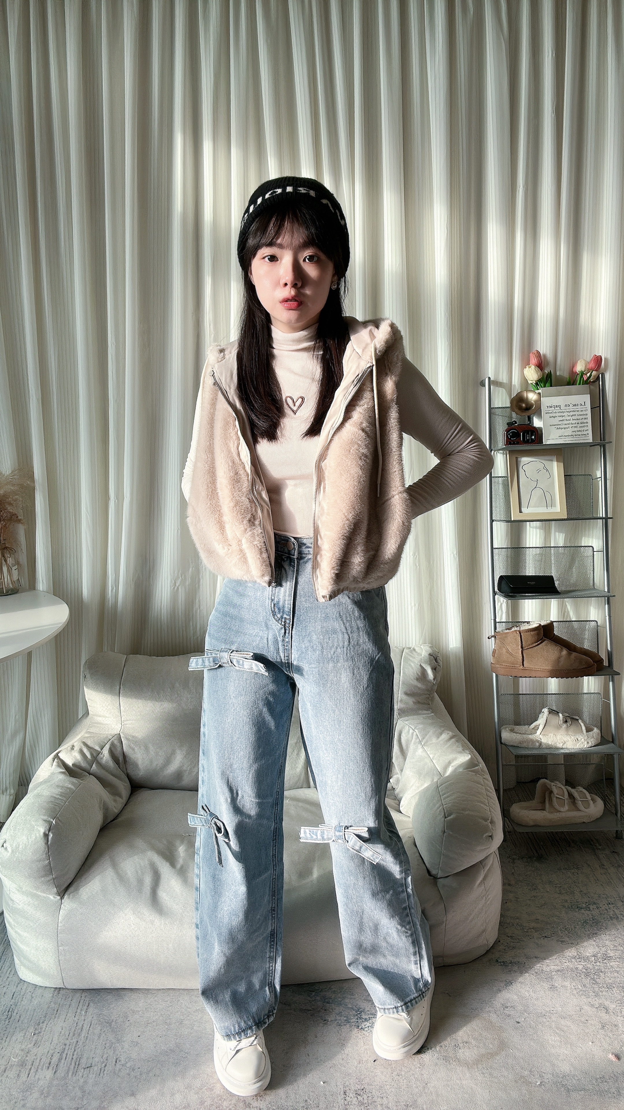 韓版小蝴蝶結直筒寬褲 褲長105