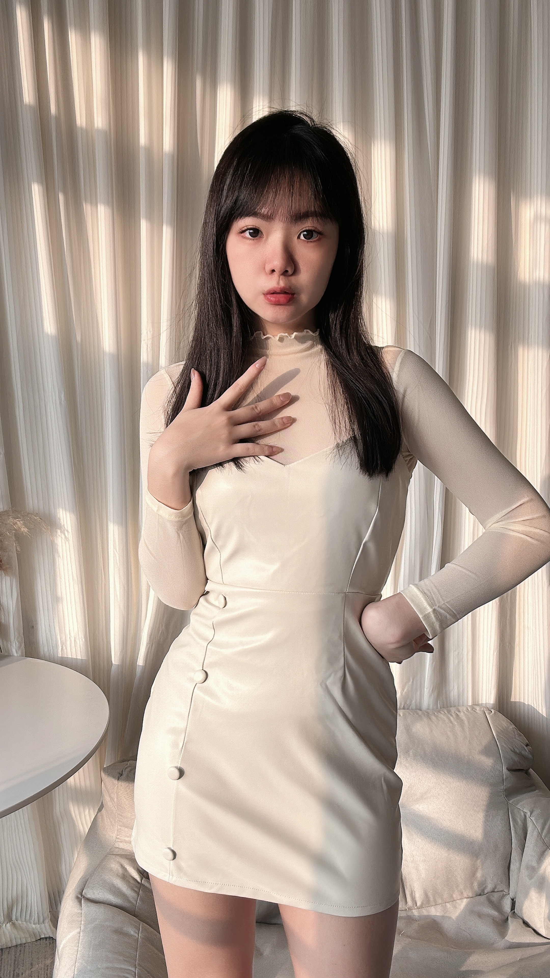 春款上線🔥透膚連身皮裙側拉鍊套裝