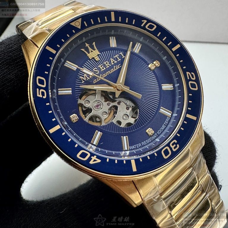 MASERATI手錶，編號R8823140004，44mm金色錶殼，金色錶帶款