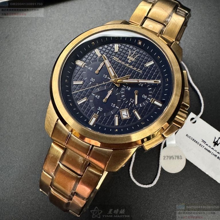 MASERATI手錶，編號R8873621021，44mm銀， 金色錶殼，金色錶帶款