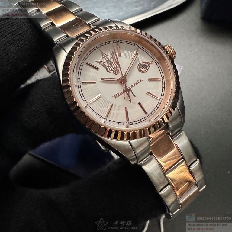 MASERATI手錶，編號R8853100504，30mm玫瑰金錶殼，金銀相間錶帶款