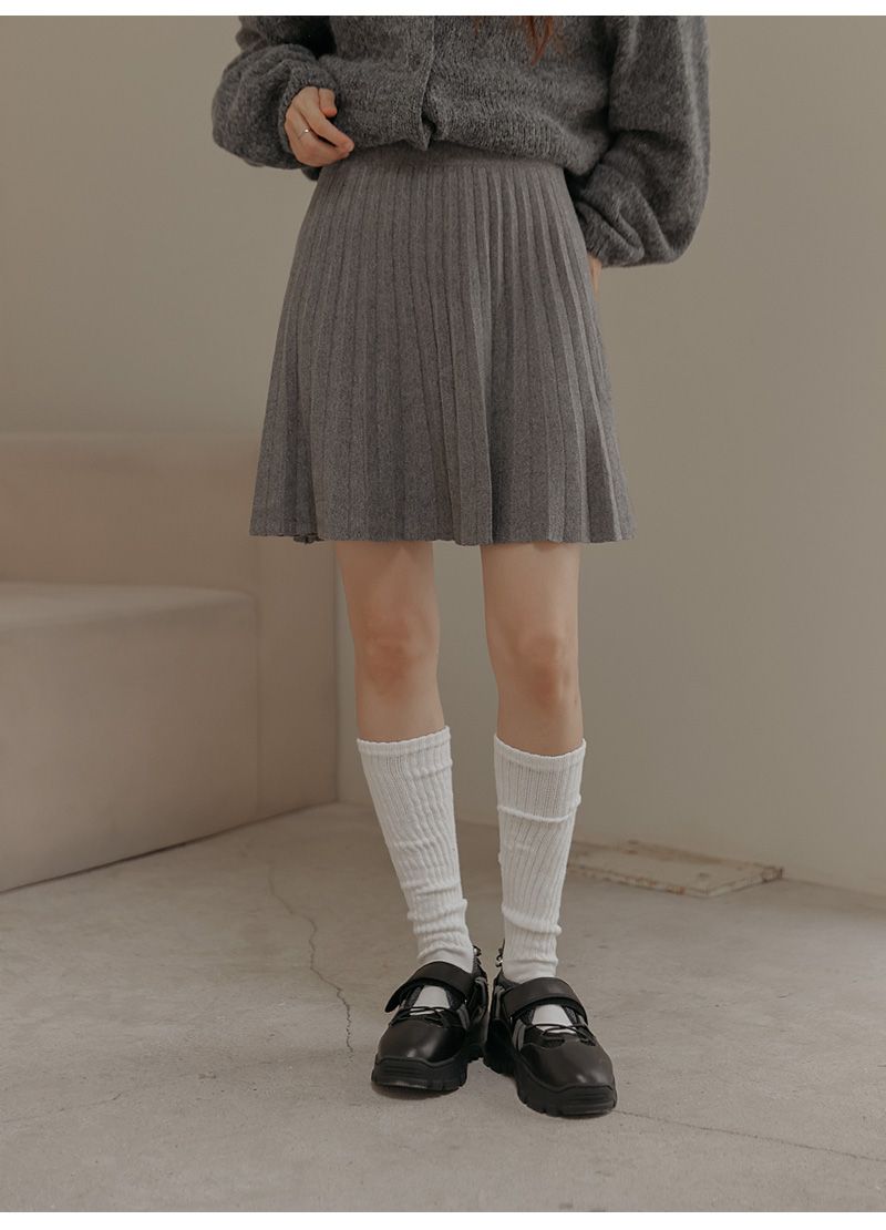 針織鬆緊百褶裙 skirt 4色 短裙 迷你裙 鬆緊腰 毛呢 秋冬