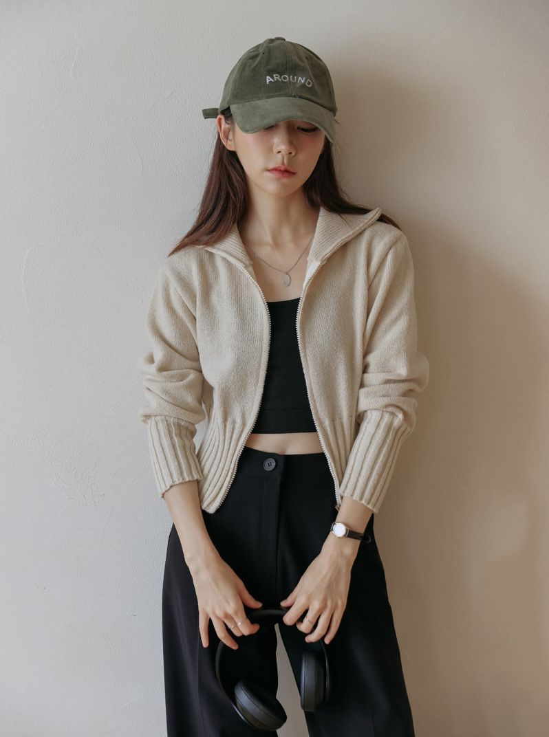 大翻領短版針織外套 cardigan 6色 長袖 毛衣 雙向拉鍊 露肚