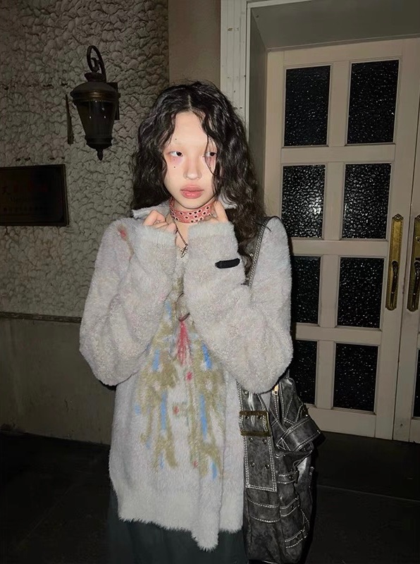 翻領仿貂毛針織翻領上衣🪡