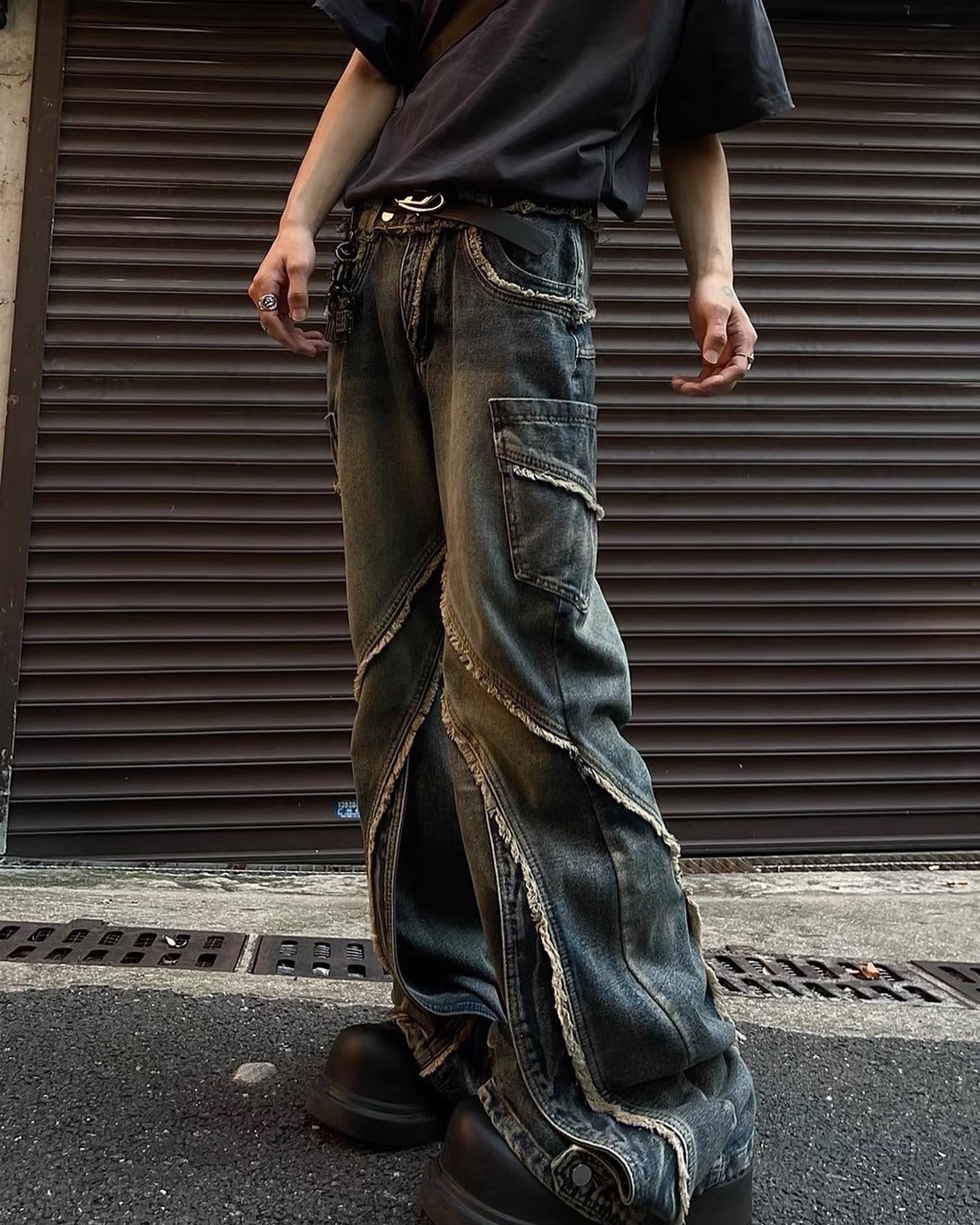 小眾高街拼接毛邊喇叭褲🎺