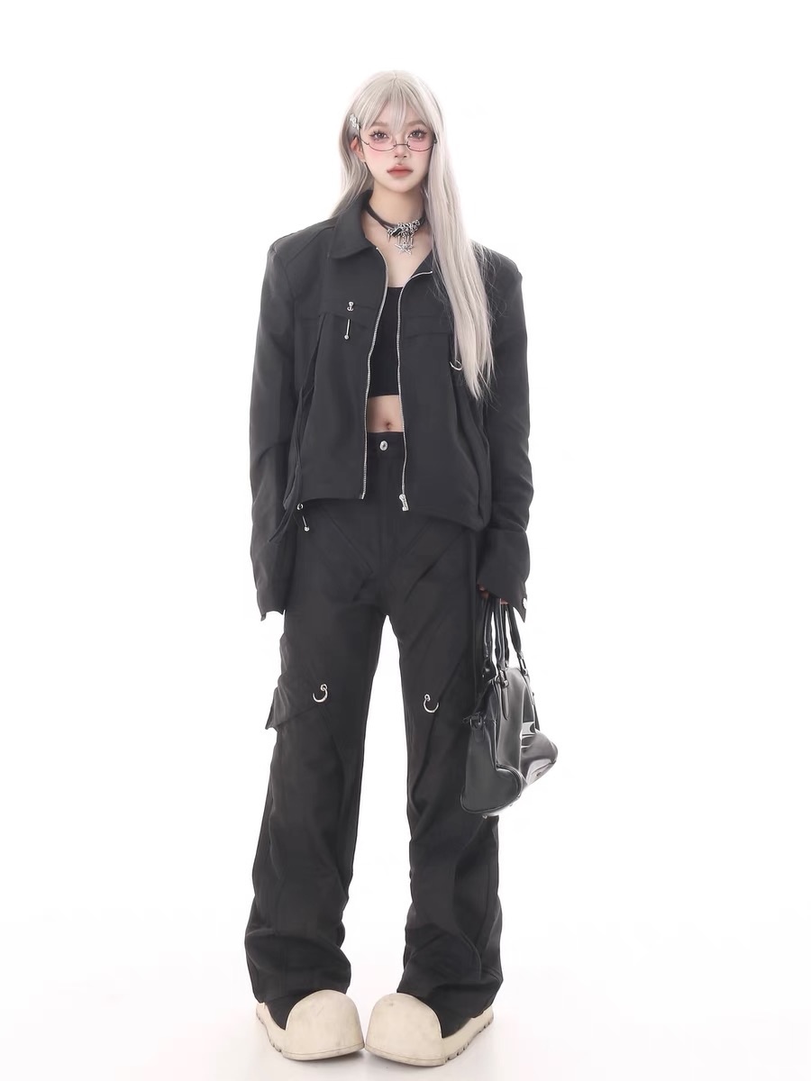 高街重工金屬設計小眾設計直筒褲