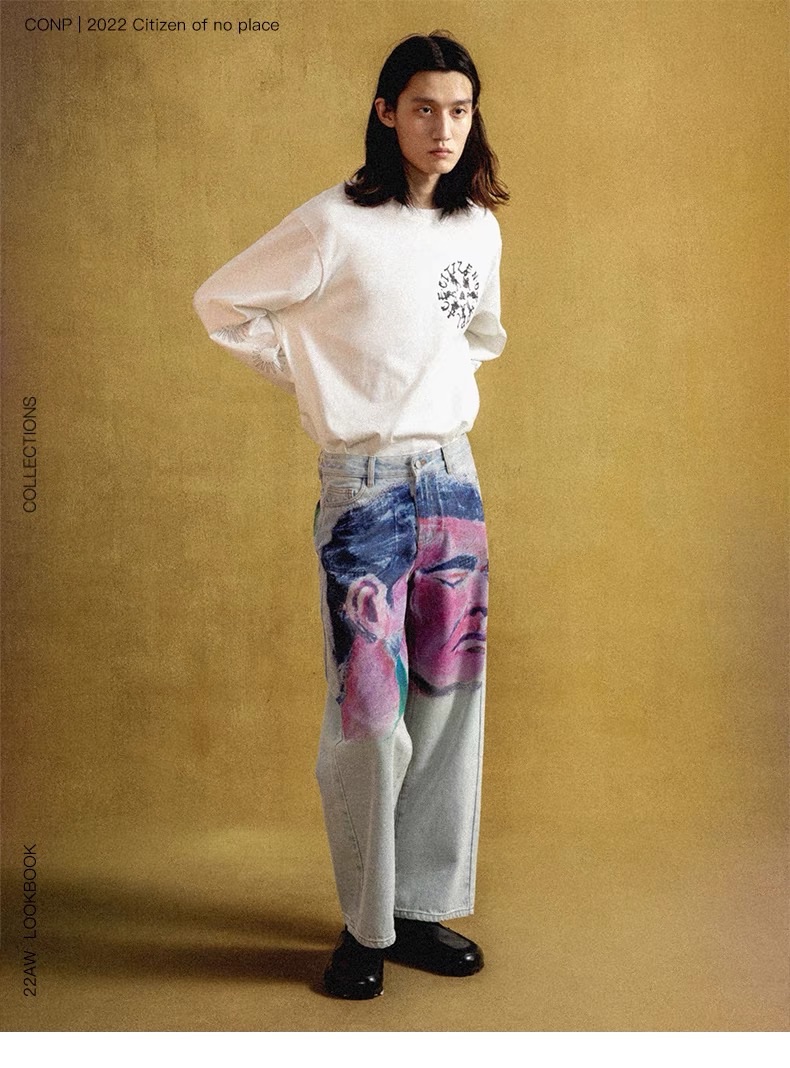 自有小眾品牌”CONP”在刮鬍子的男人噴繪牛仔褲👖
