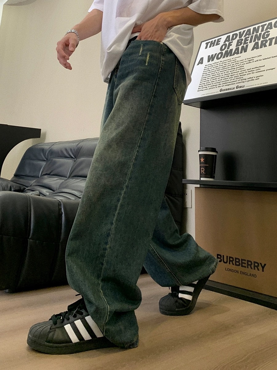 復古水洗做舊 高階直筒牛仔褲👖