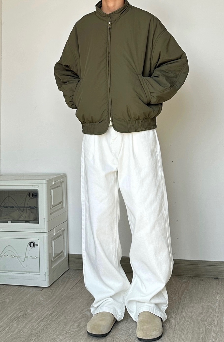 高級垂墜感白色牛仔落地褲