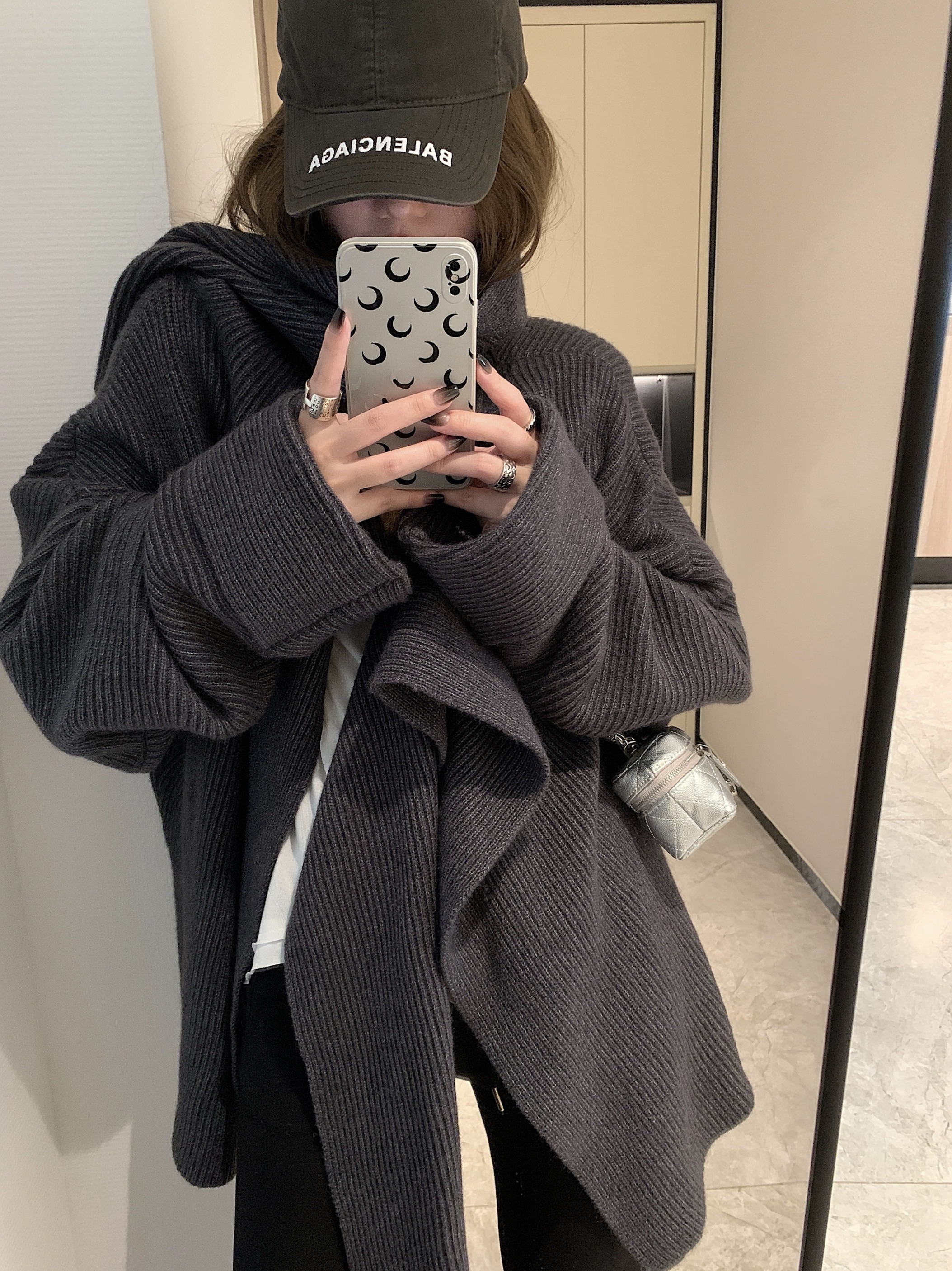 寬鬆設計感大開叉慵懶感針織毛外套