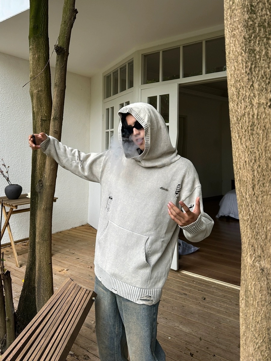 做舊破壞慵懶連帽衛衣