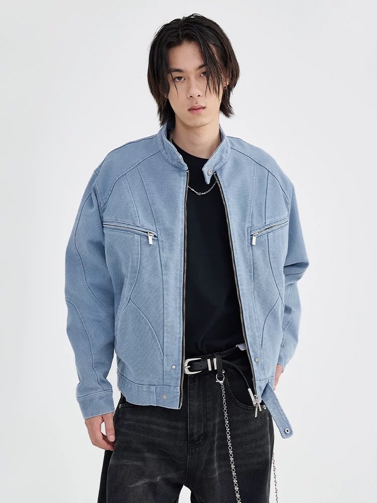 水洗短版立領牛仔外套