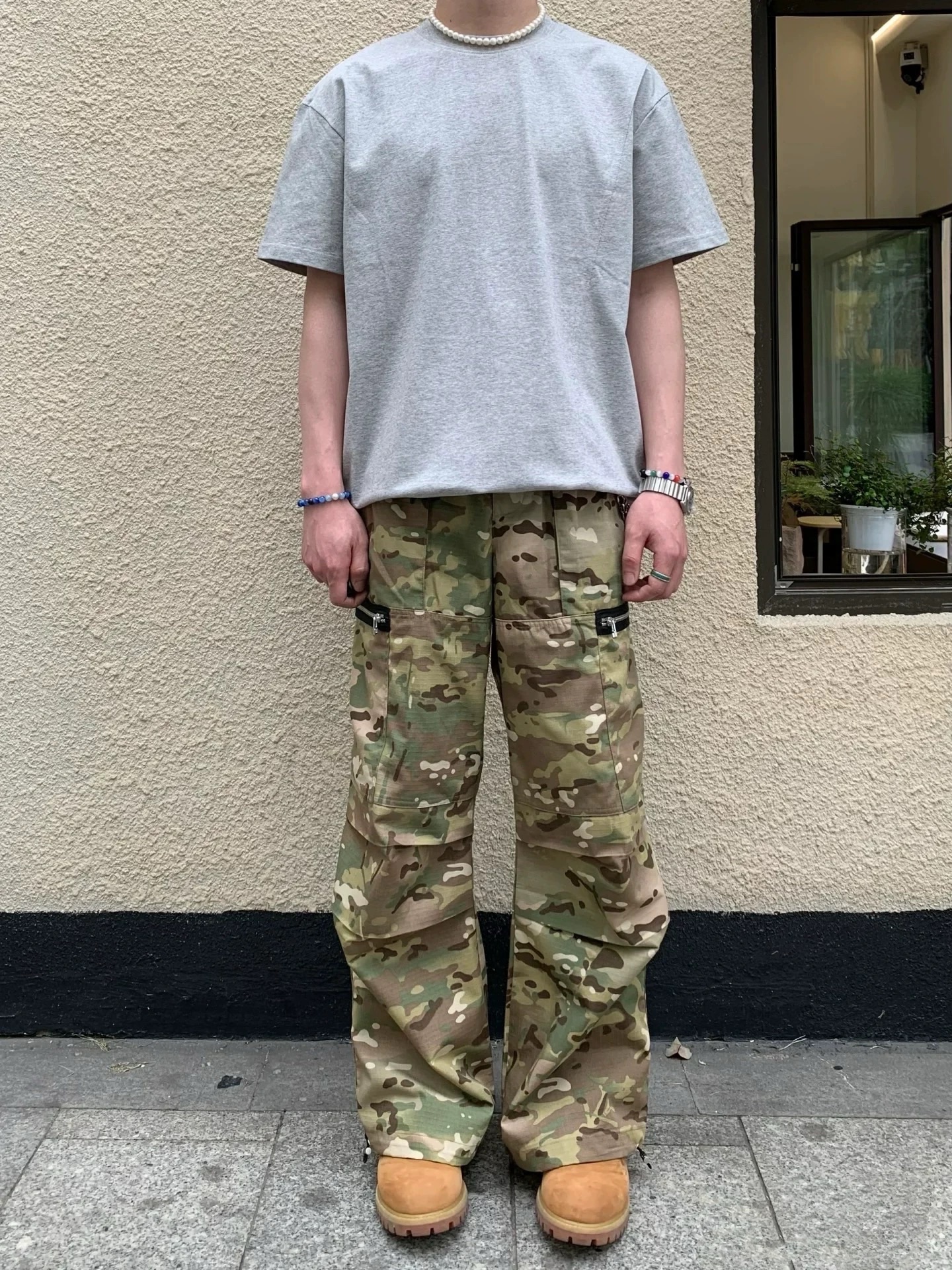 迷彩雙拉鏈縮口褲