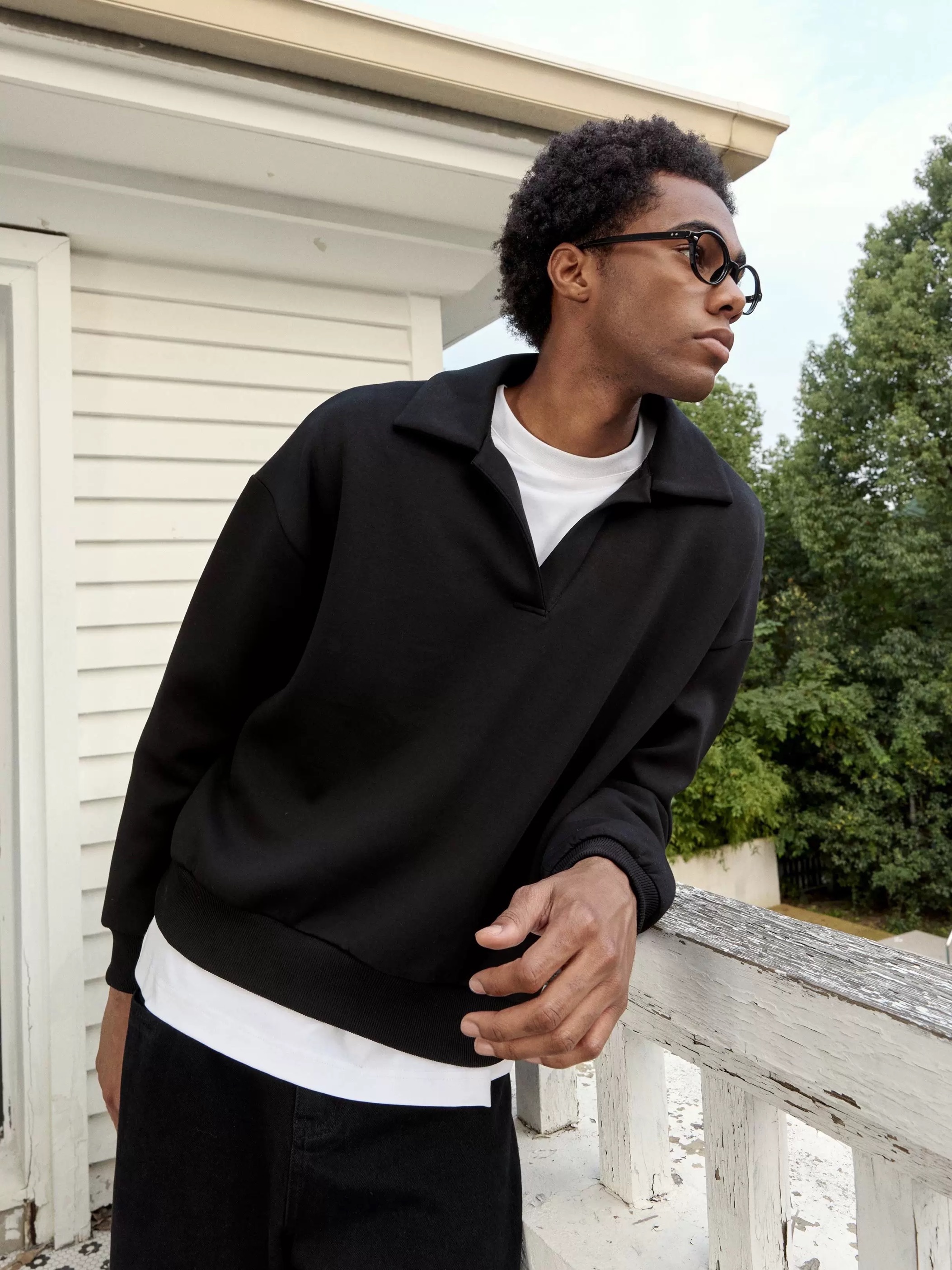 韓式質感V領衛衣