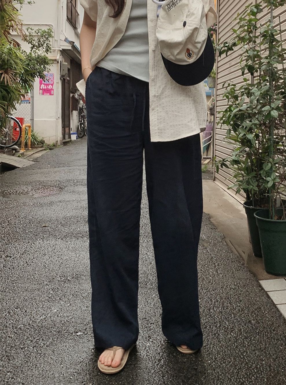 兩種褲長✿ 正韓製涼爽夏季亞麻長褲 pants 6色 （ 自製設計款 ） 鬆緊腰 寬管 寬褲 寬鬆 抽繩