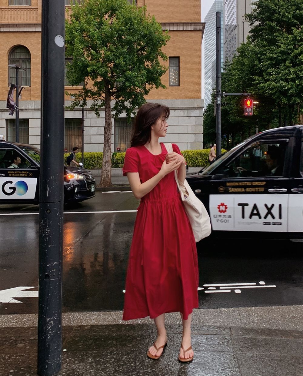 正韓製腰圍抽繩寬鬆洋裝 dress 3色 （ 自製設計款 ） 短袖 連身裙 長裙