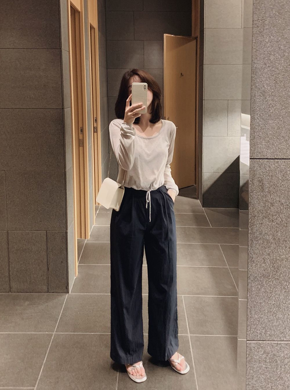 正韓製腰帶細節寬鬆長褲 pants 2色 （ 自製設計款 ） 寬管 寬褲 高腰