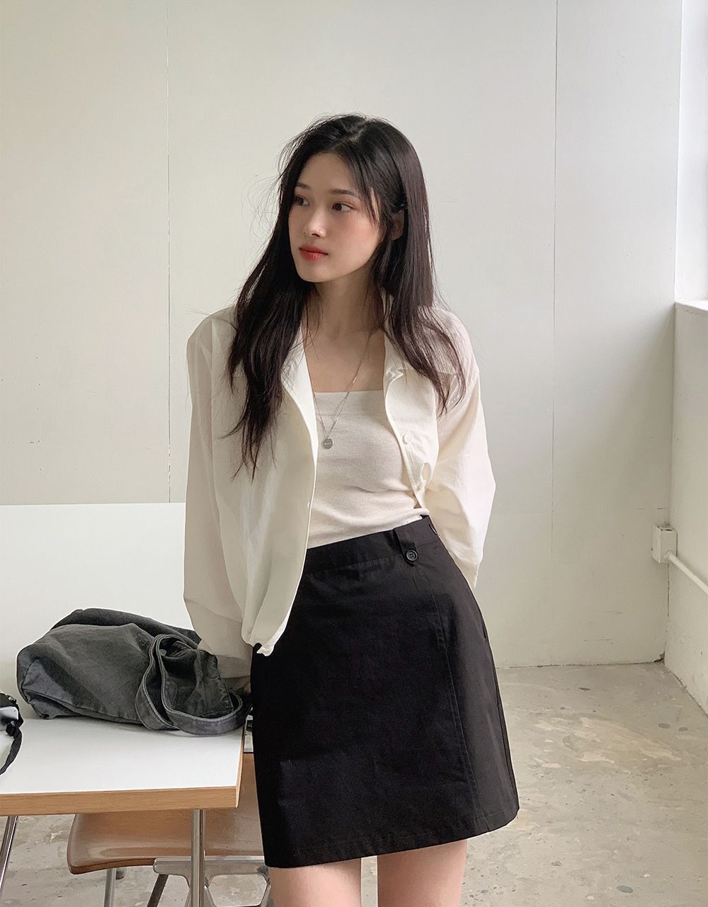 正韓製鈕釦細節半A字裙 skirt 2色 （ slowand 自製設計款 ） 高腰 短裙 迷你裙