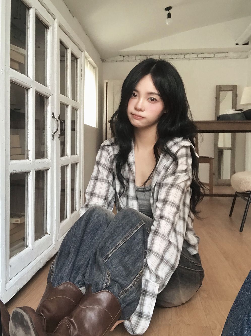 正韓製夏季輕薄格紋襯衫 shirt 2色 長袖 外套 上衣