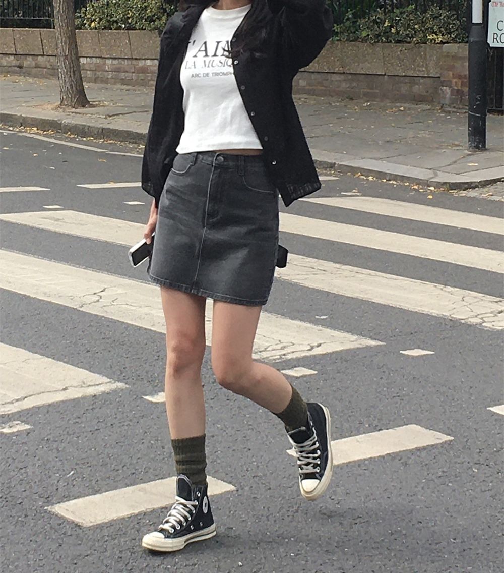 2種裙長✿ 水洗微窄牛仔裙 skirt 2色 （ slowand 自製設計款 ） 短裙 長裙 後開衩 A字裙