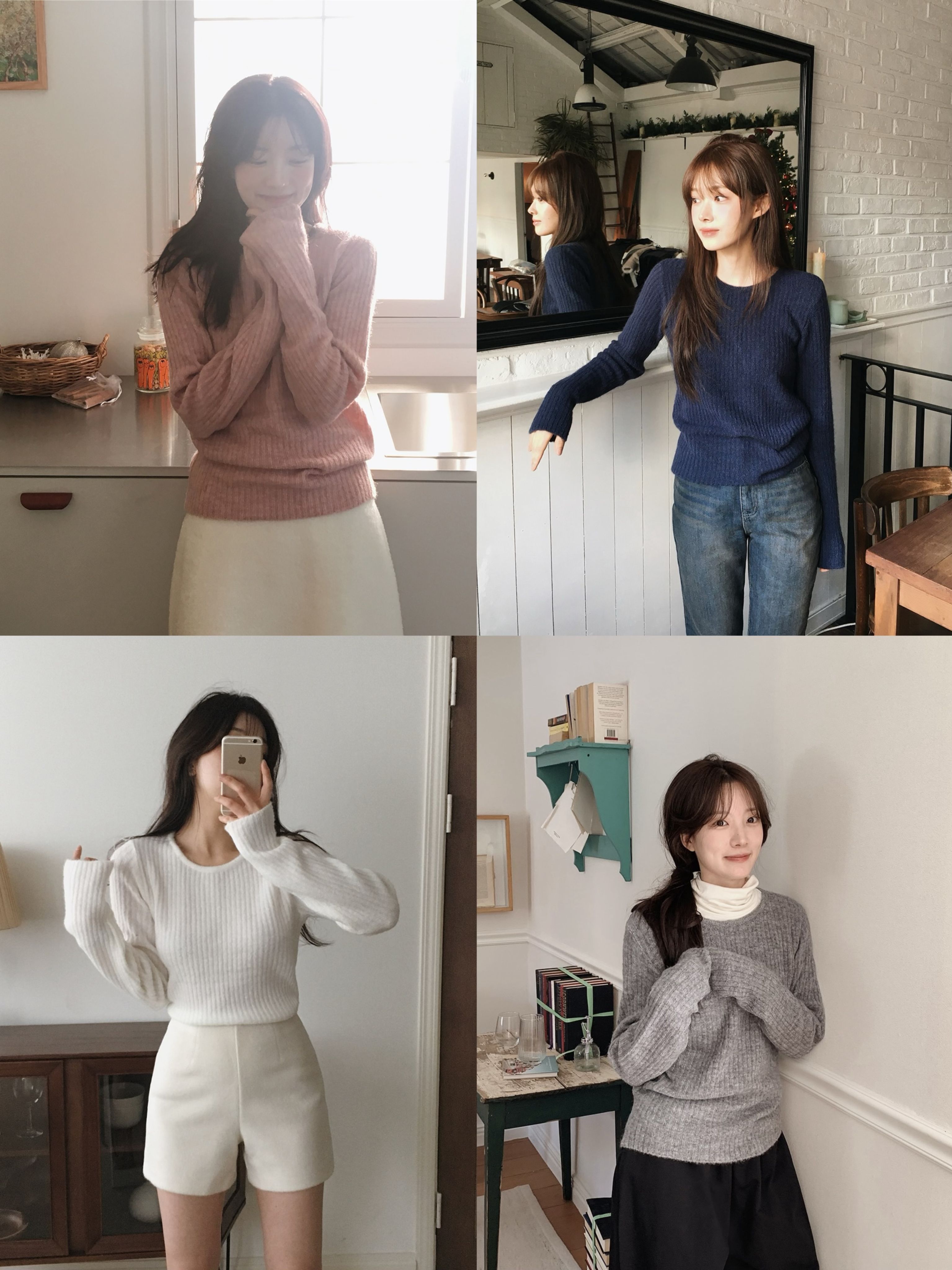 正韓製柔軟修身針織上衣 knit 5色 （ slowand 自訂款 ） 長袖 圓領 顯瘦 韓國 毛衣