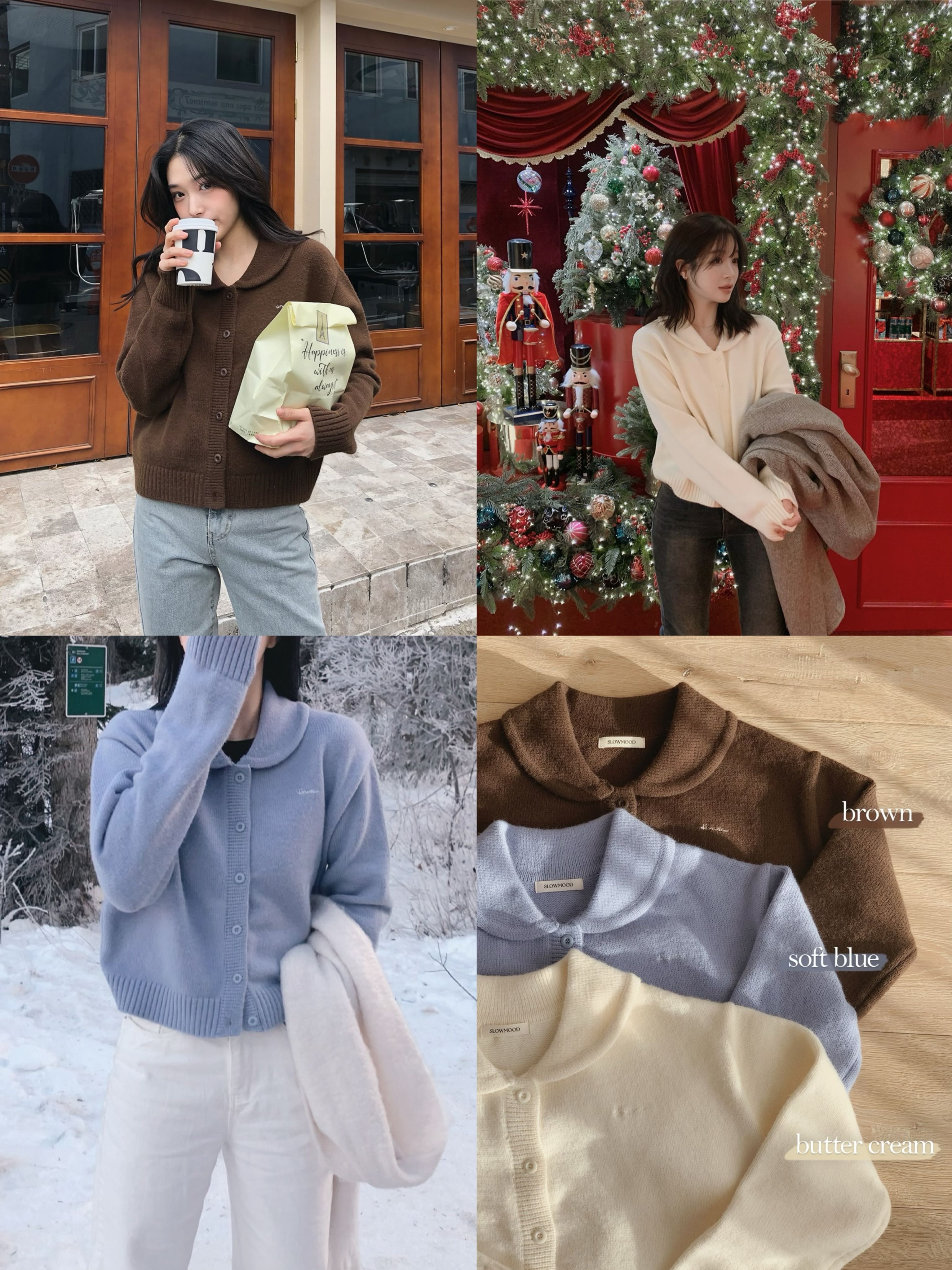 正韓製刺繡翻領針織外套 cardigan 3色 （ slowand 自訂款 ） 毛衣 長袖 娃娃領