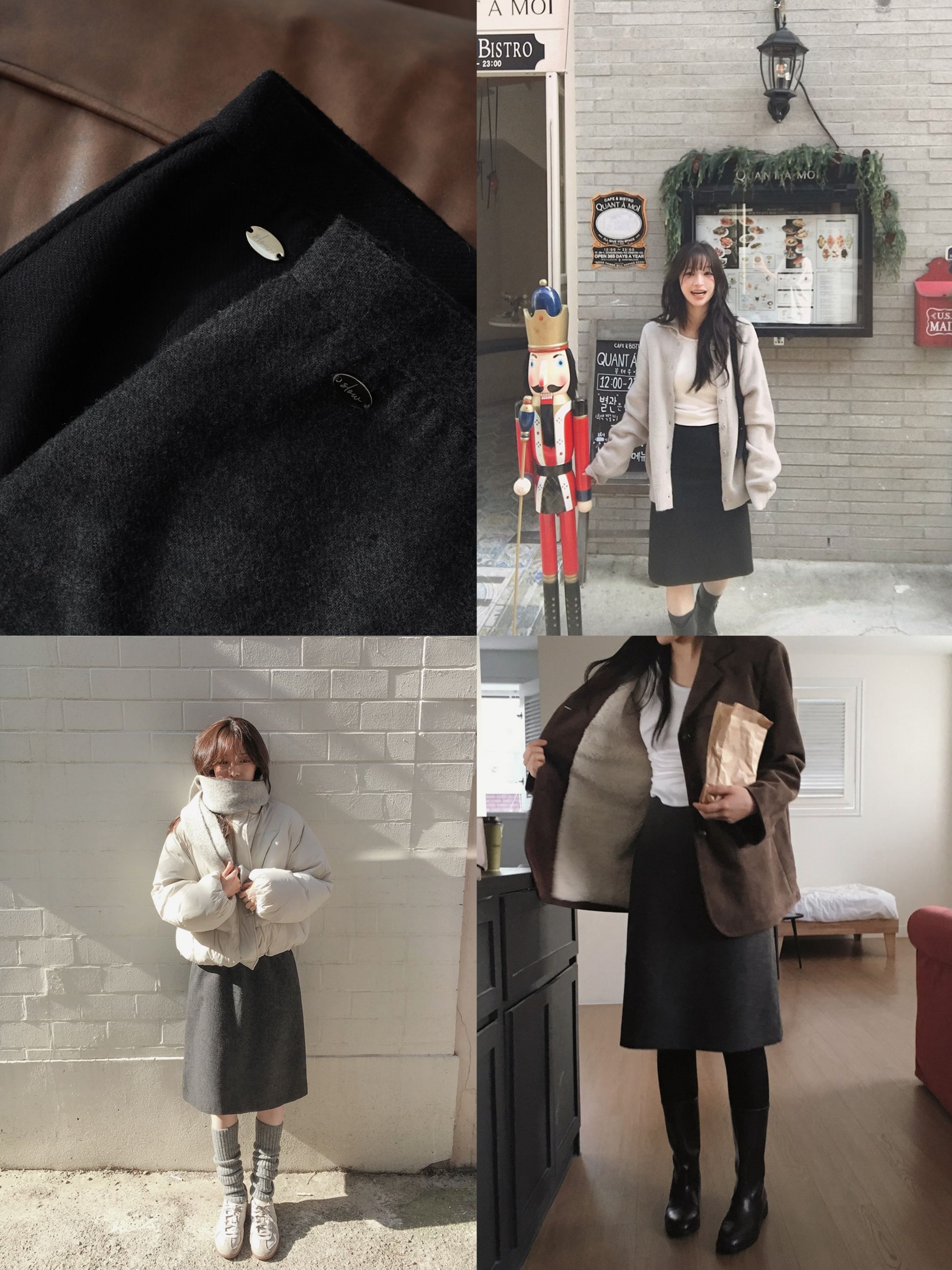 正韓製小細節毛呢中長裙 skirt 2色 （ slowand 自訂款 ） 五分裙 燈芯絨 溫暖 半A字裙 羊毛