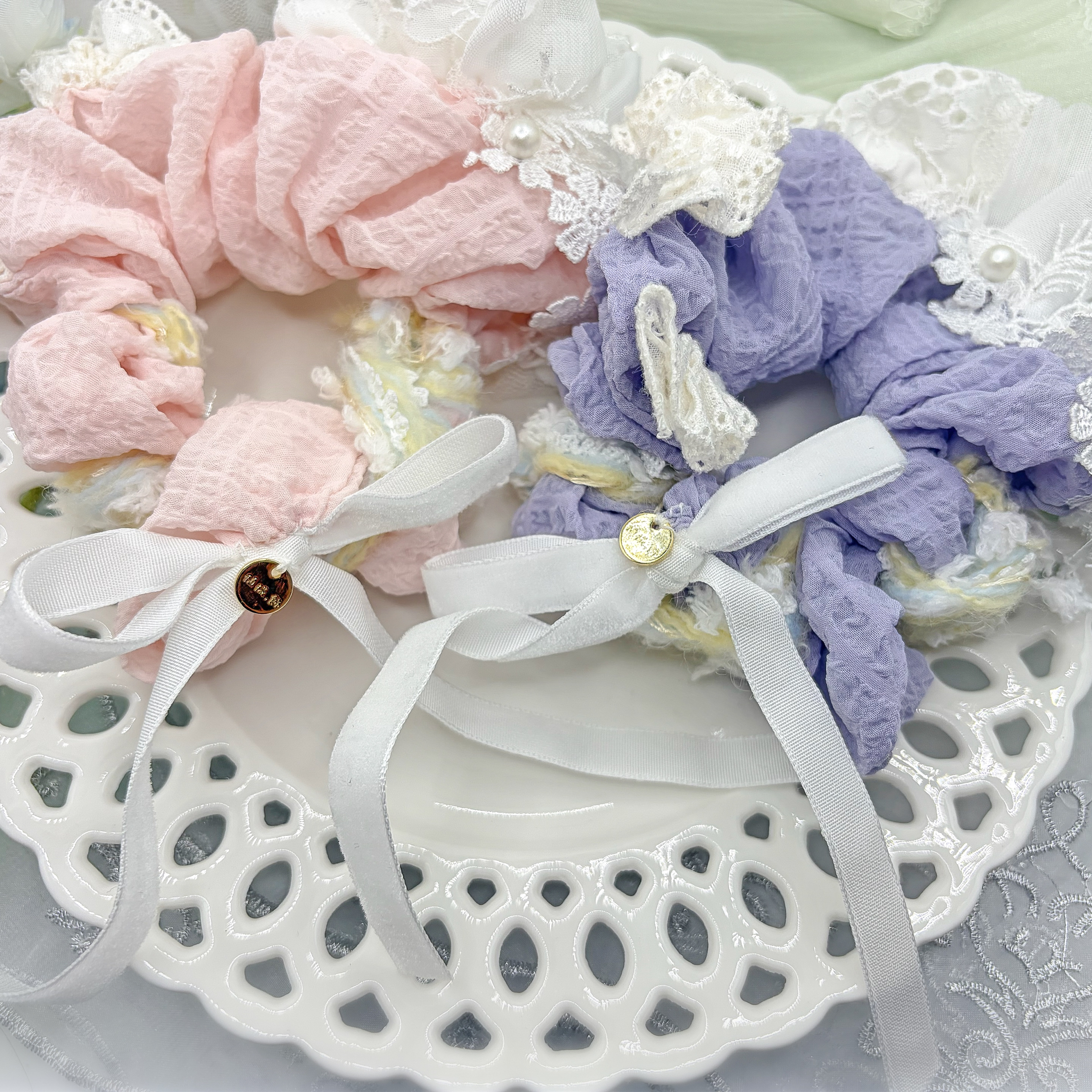 [花間白結］手作大腸髮圈･:*兩色展開  