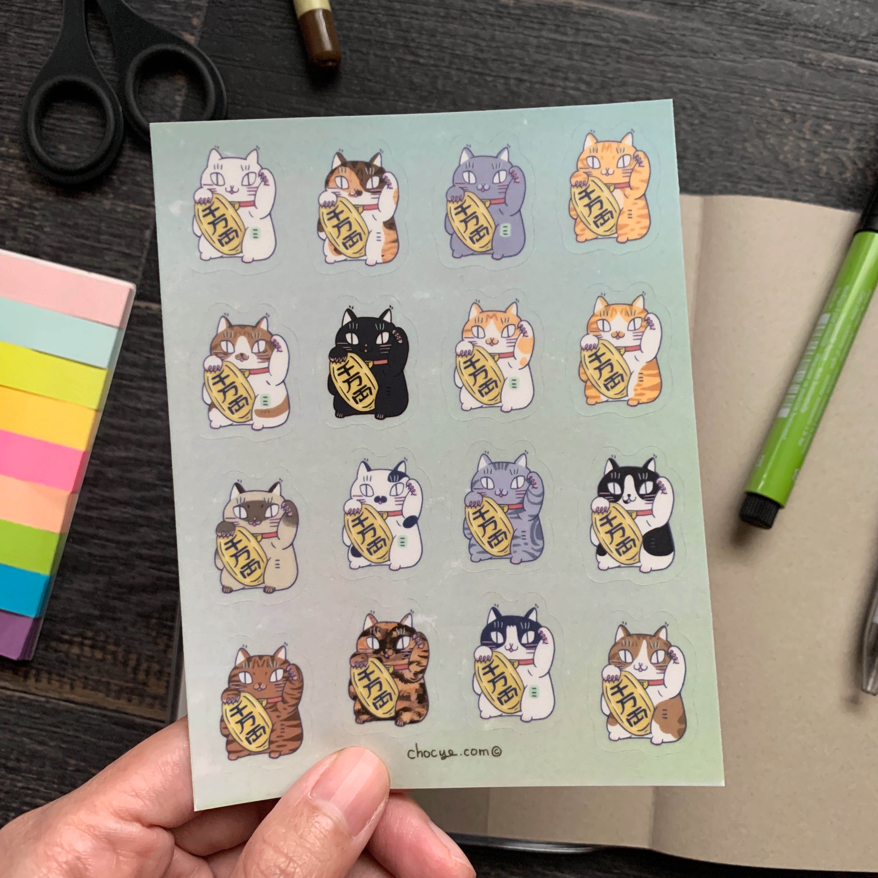 迷你招財貓 透明防水割型小貼紙 手帳貼紙