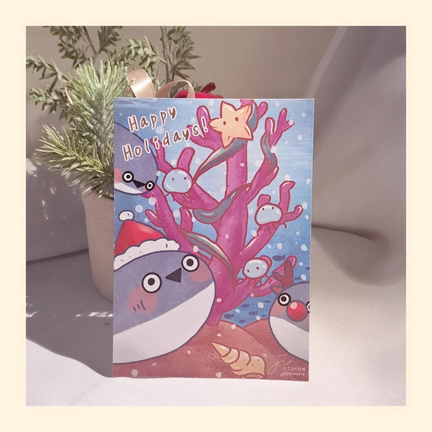 迷因魚魚 薩卡班甲魚 海洋風聖誕卡 聖誕明信片