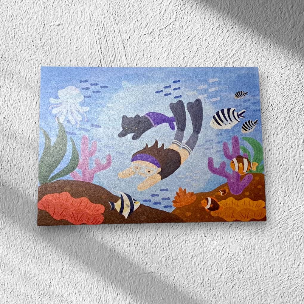 原創 海洋故事系列 明信片（雙面有圖） 貓人魚與潛水者