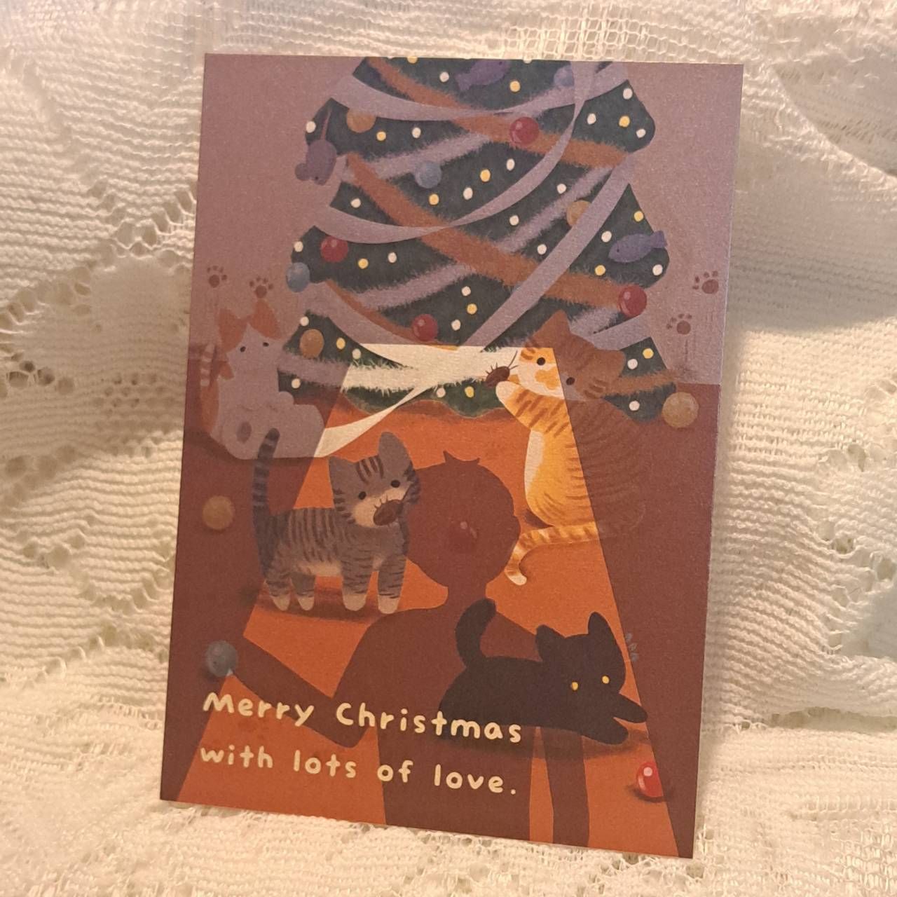 搗蛋貓咪迎接主人 趣味聖誕卡 聖誕明信片