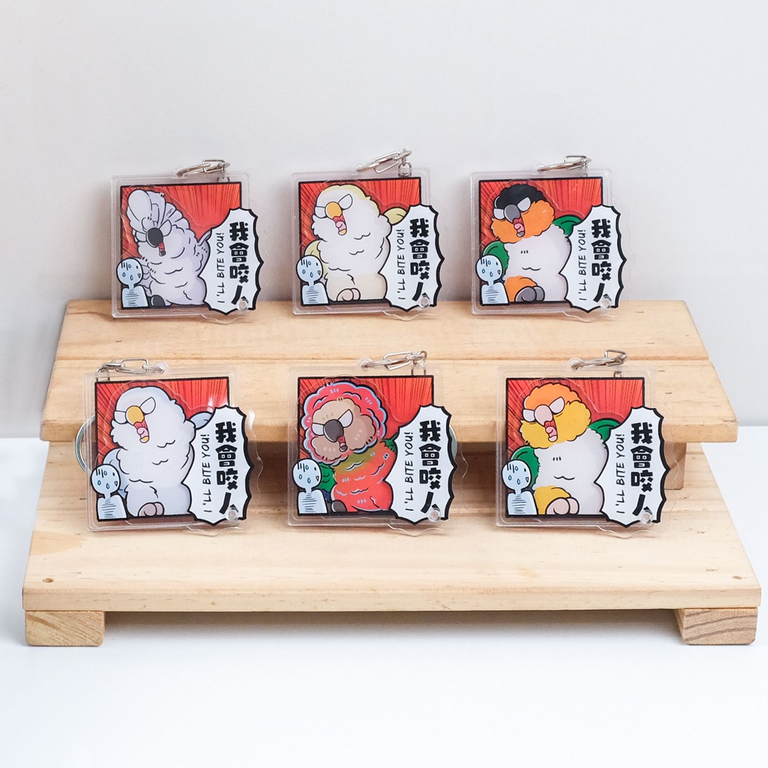 原創 我會咬人 鸚鵡鑰匙圈 文創商品 鳥聚紀念品 鸚鵡 凱克 巴丹 鷹頭 可替換 壓克力 雙面鑰匙圈【吾家有鸚】