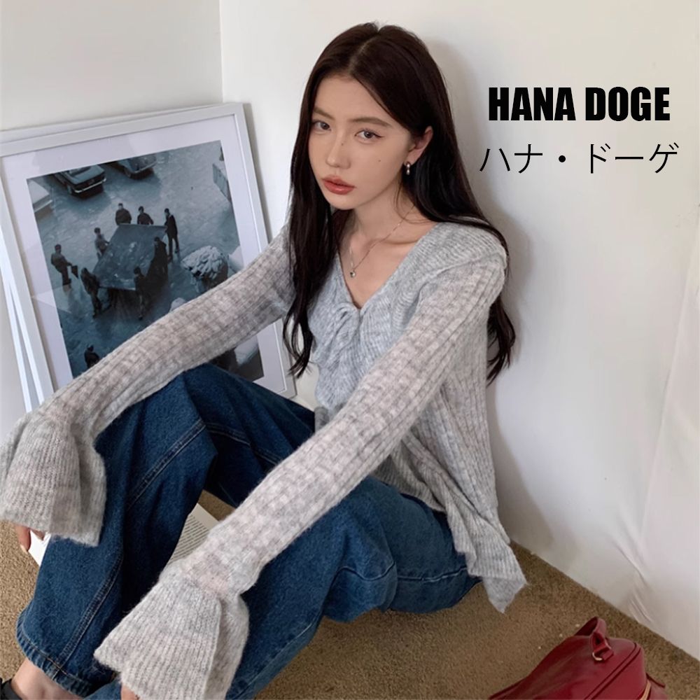 【HANA DOGEハナ・ドーゲ】浪漫荷葉滾邊喇叭袖修飾感小心機針織上衣（外套上衣兩穿）