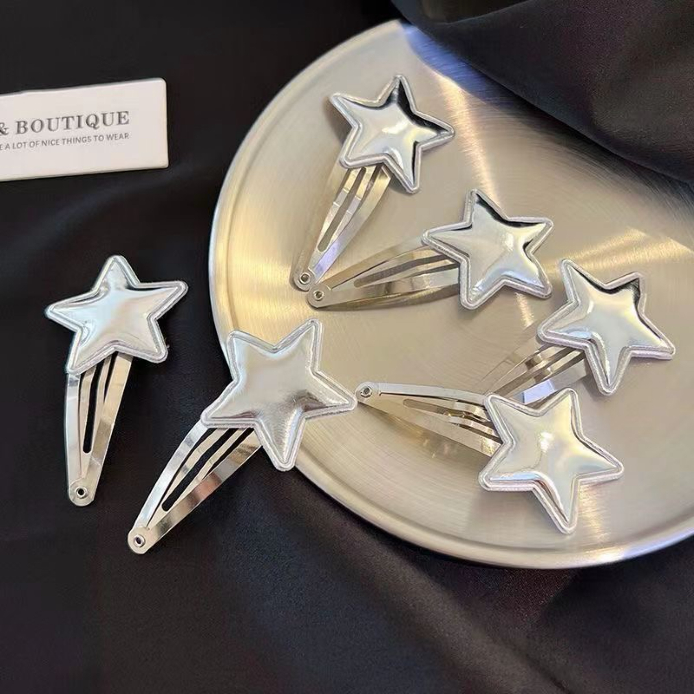 銀色充棉星星髮夾