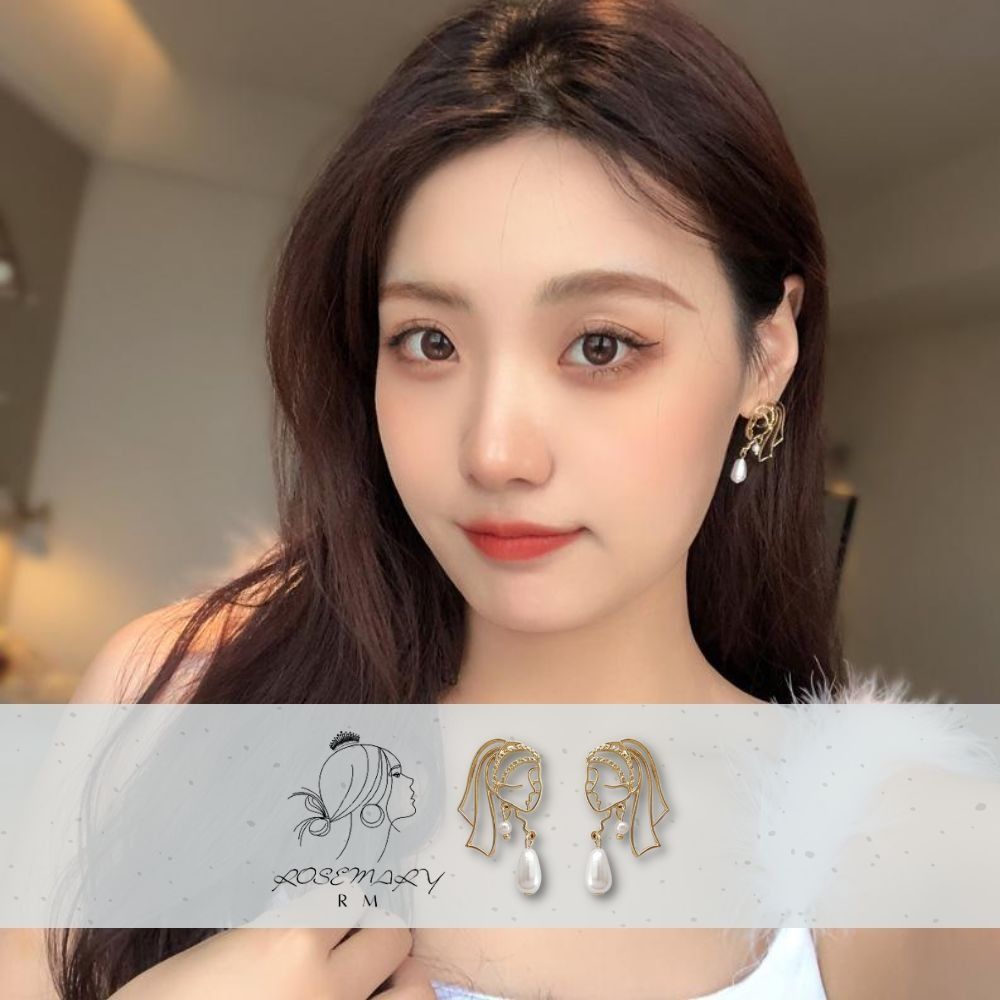 ♛ROSEMAYR♛ 韓版 甜美系必備 鏤空人頭像吊墜珍珠耳環