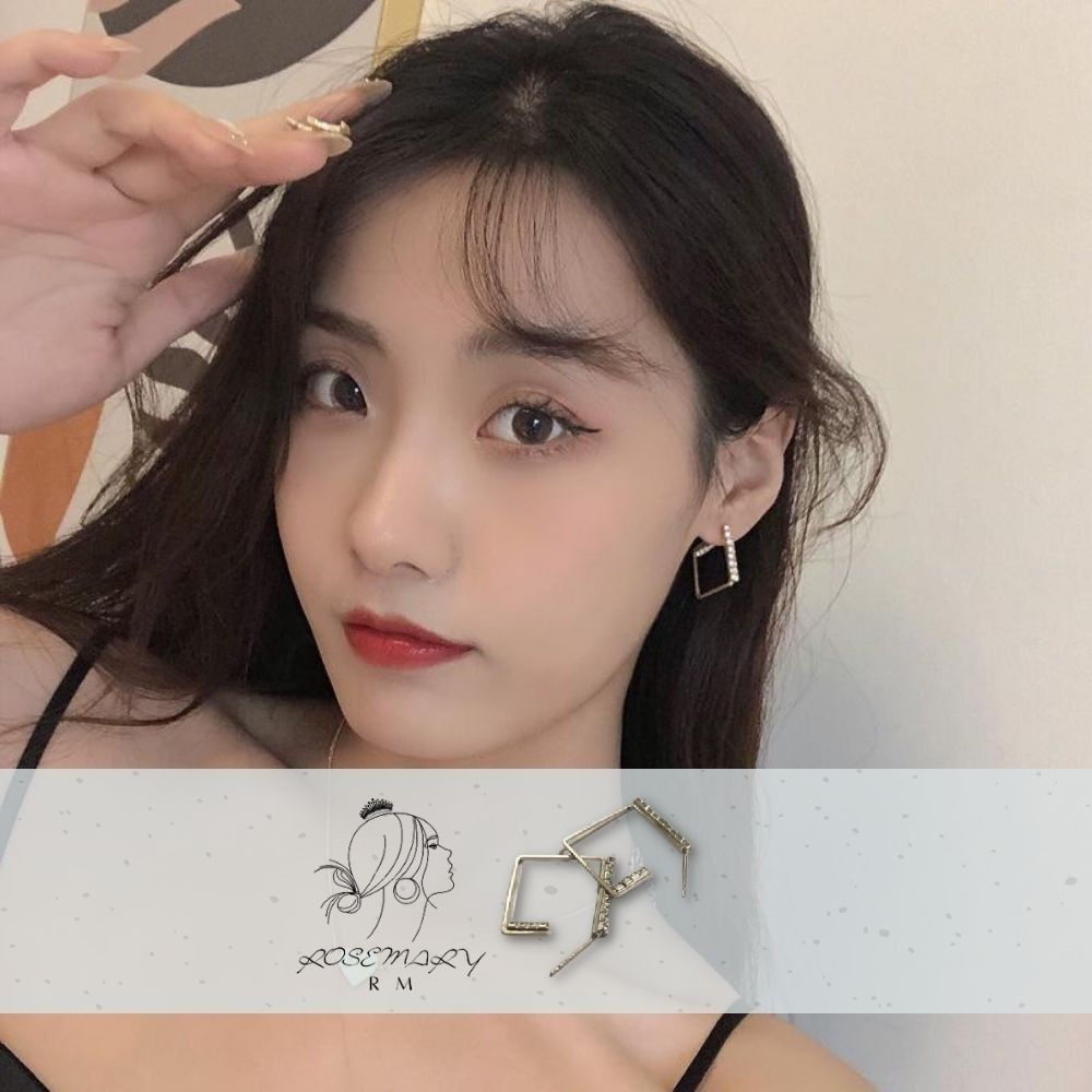 ♛ROSEMAYR♛ 韓版 時尚網美 銀色幾何圖型鑲鑽耳釘 耳環